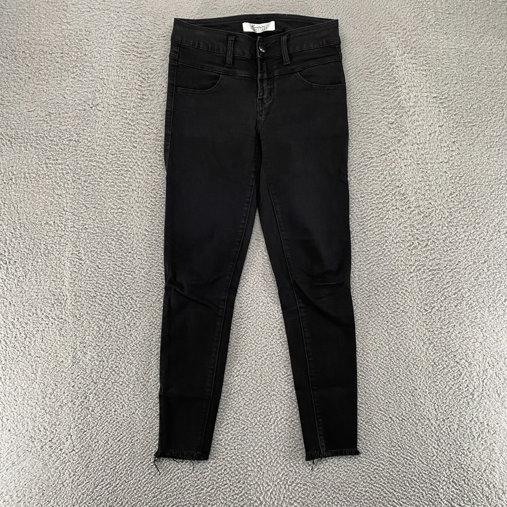 Kancan Skinny Jeans Womens 25 Black Mid Rise Raw Hem Cut Off Work Denim Stretchy